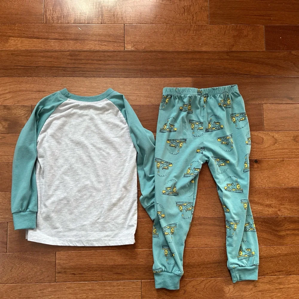 Kids Train Pajamas Set - Teal and Gray